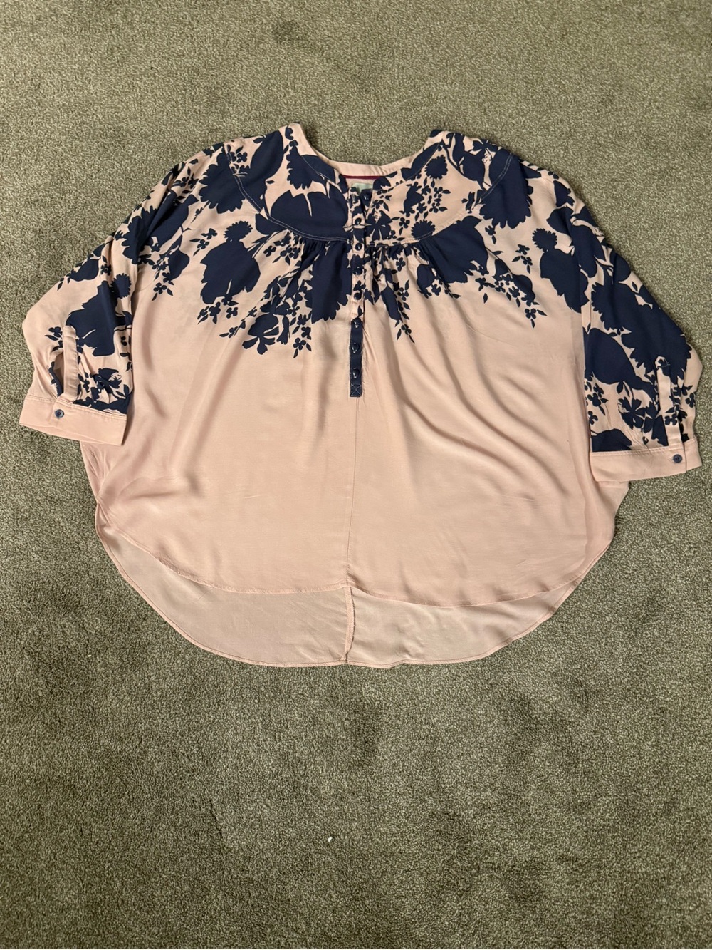 Maeve Blush Pink Blouse with Navy Floral Yoke